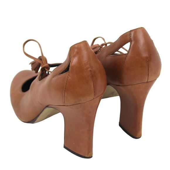 VINTAGE B.MAKOWSKY BROWN GENUINE LEATHER HIGH HEEL ROUND TOE LACES SHOES Sz 6.5M - Picture 5 of 11